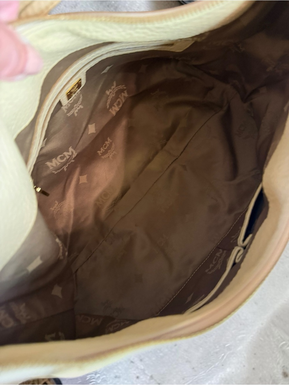 MCM Taupe Pebbled Leather Shoulder Bag with Gold Hardware - Picture 7 of 7